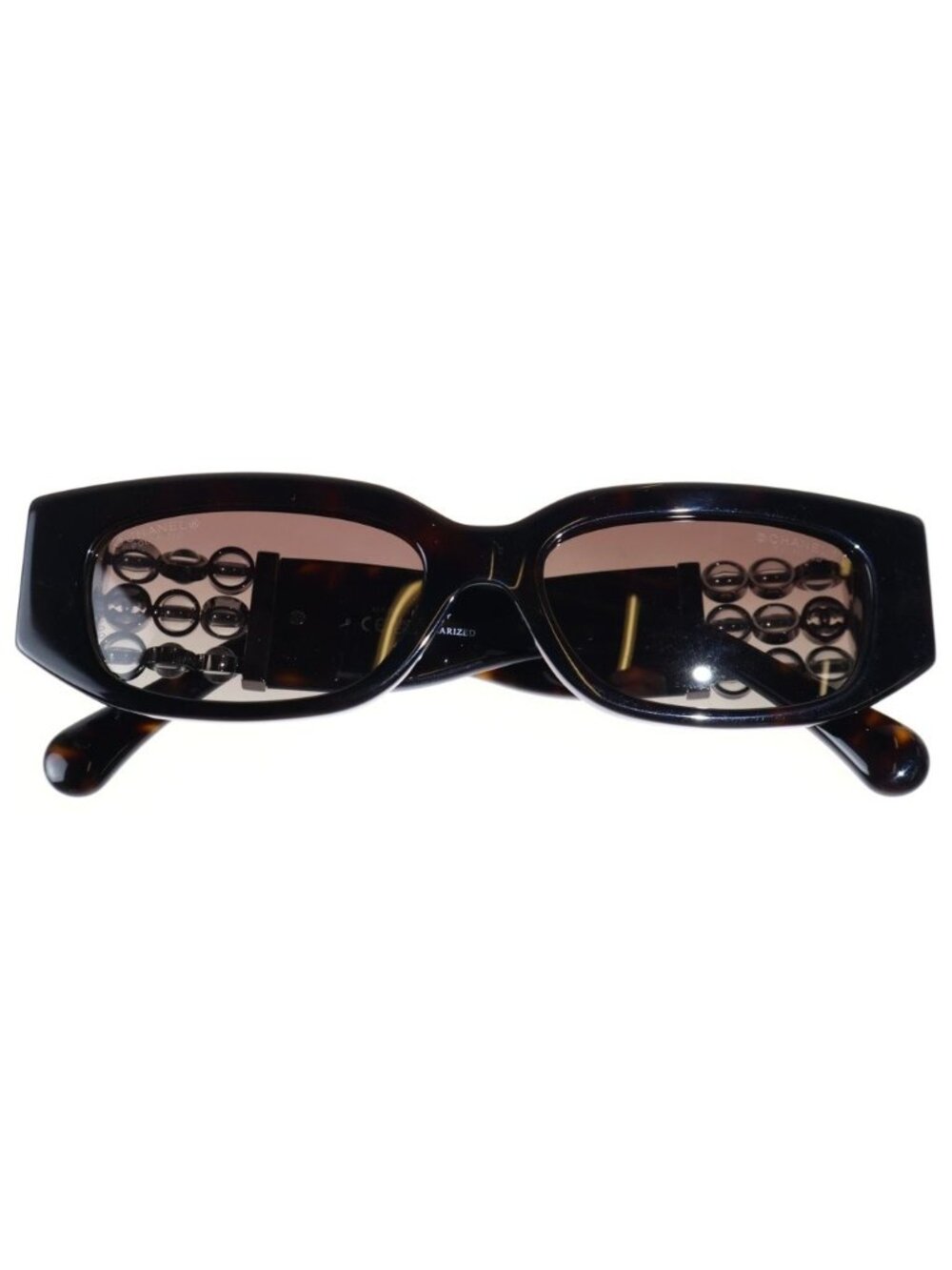 Chanel CC Logo Faux Pearl Oval Shape Sunglasses Eyewear 53 Black